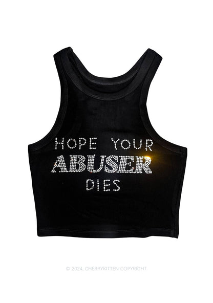 Rhinestone Abuser Dies Y2K Crop Tank Top Cherrykitten