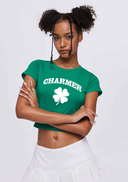 Charmer Shamrock St Patricks Y2K Baby Tee Cherrykitten