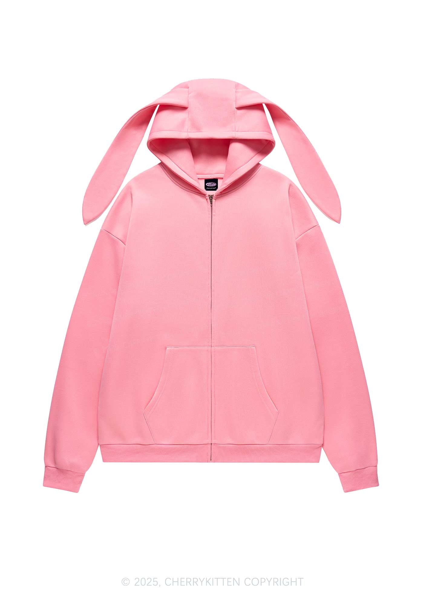 Plain Y2K Bunny Ear Zip Hoodie Cherrykitten