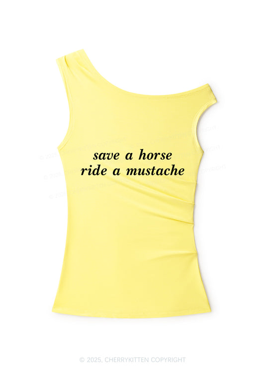 Ride A Mustache Y2K Off Shoulder Tank Top Cherrykitten