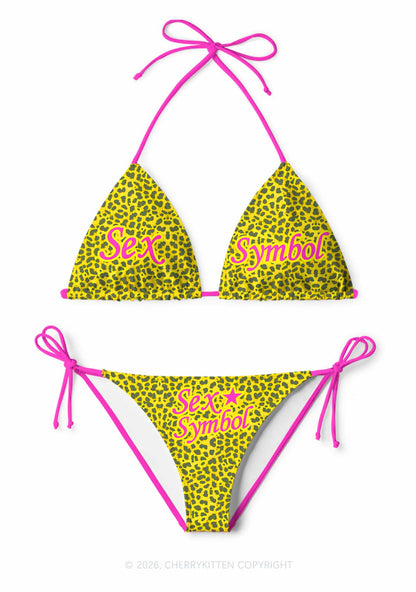 Sx Symbol Yellow Leopard Y2K Print Bikini Set Cherrykitten