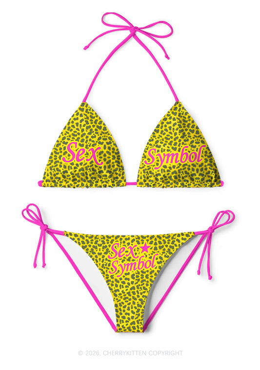 Sx Symbol Yellow Leopard Y2K Print Bikini Set Cherrykitten