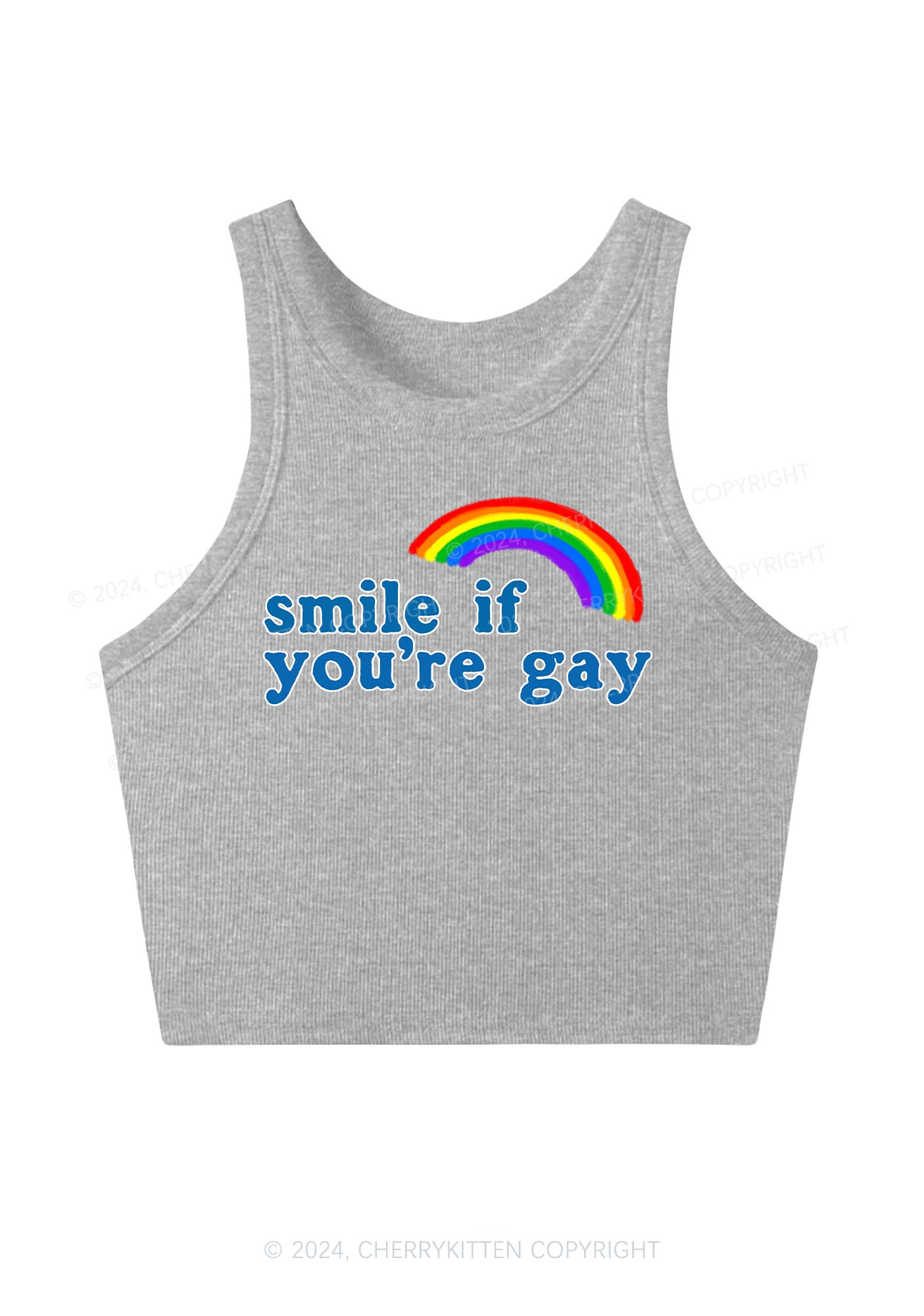 Rainbow Smile If You're Gay Y2K Crop Tank Top Cherrykitten