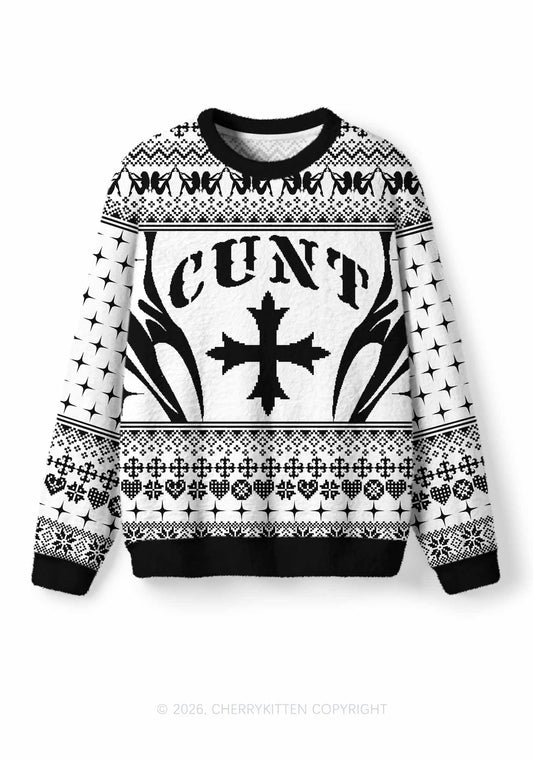 White Cxxt Flame Y2K Christmas Knit Sweatshirt Cherrykitten
