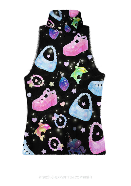 Black Jelly Charms Y2K Knit Turtleneck Tank Top Cherrykitten