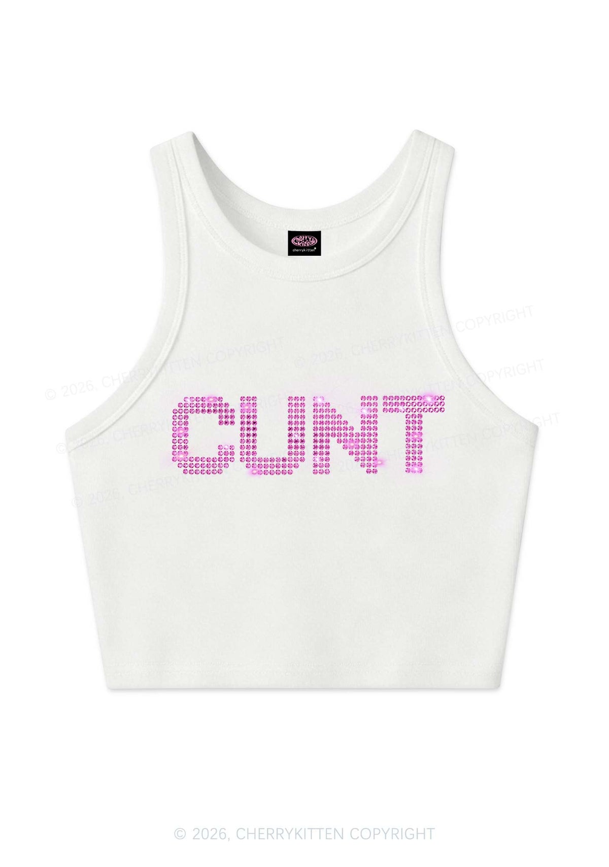 Rhinestone Pink Cxxt Y2K Crop Tank Top Cherrykitten