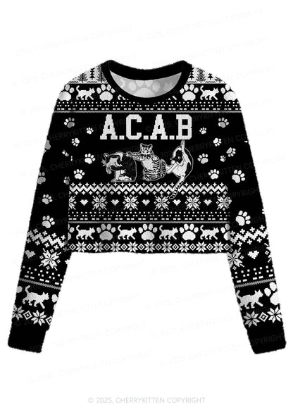 Black ACAB Cats Y2K Christmas Crop Knit Sweatshirt Cherrykitten