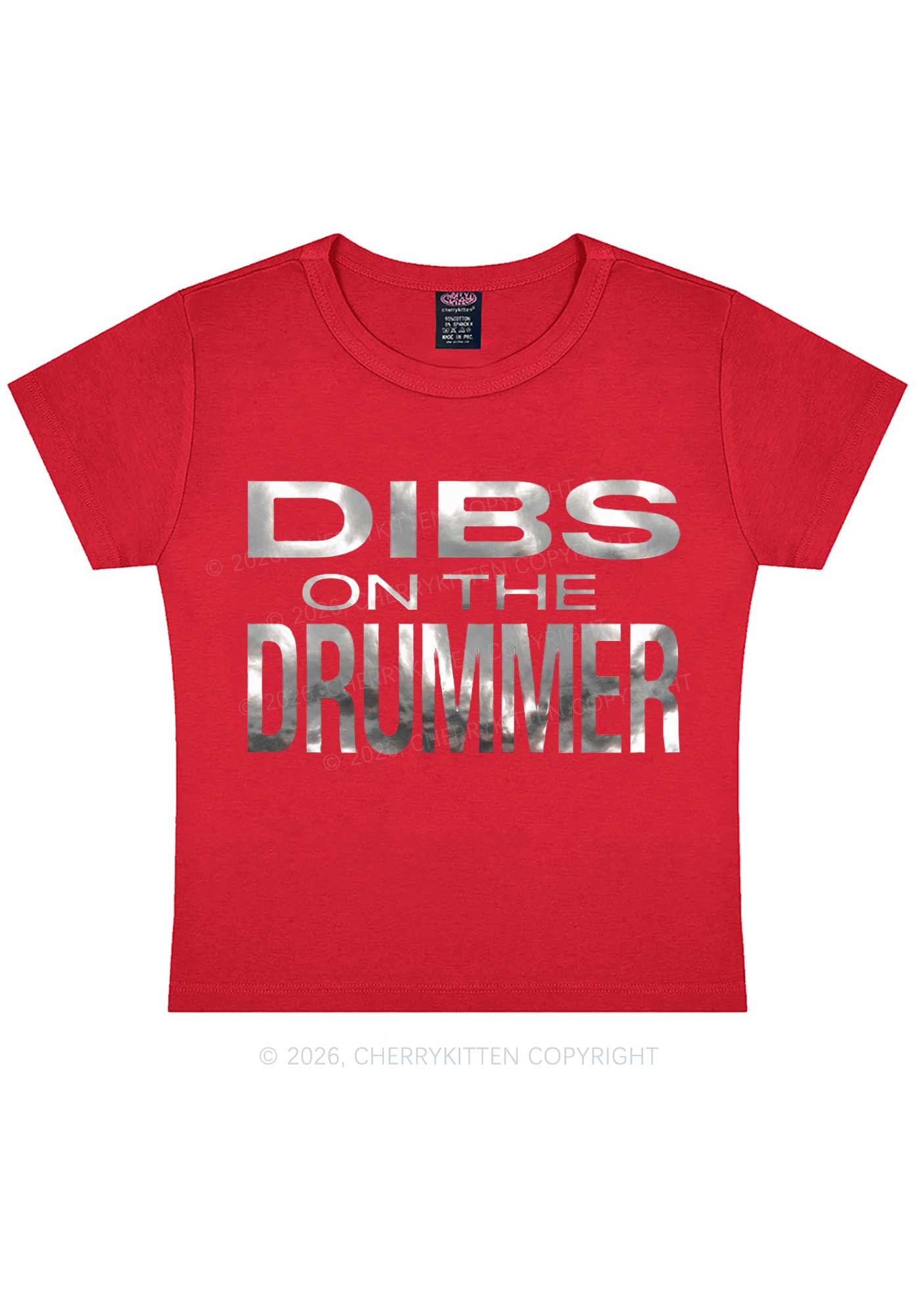 Dibs On The Drummer Silver Foil Printed Y2K Baby Tee Cherrykitten