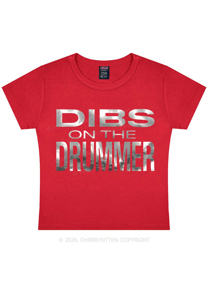 Dibs On The Drummer Silver Foil Printed Y2K Baby Tee Cherrykitten