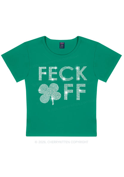 Rhinestone Feck Off St Patricks Y2K Baby Tee Cherrykitten