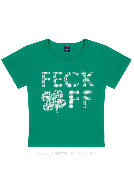 Rhinestone Feck Off St Patricks Y2K Baby Tee Cherrykitten