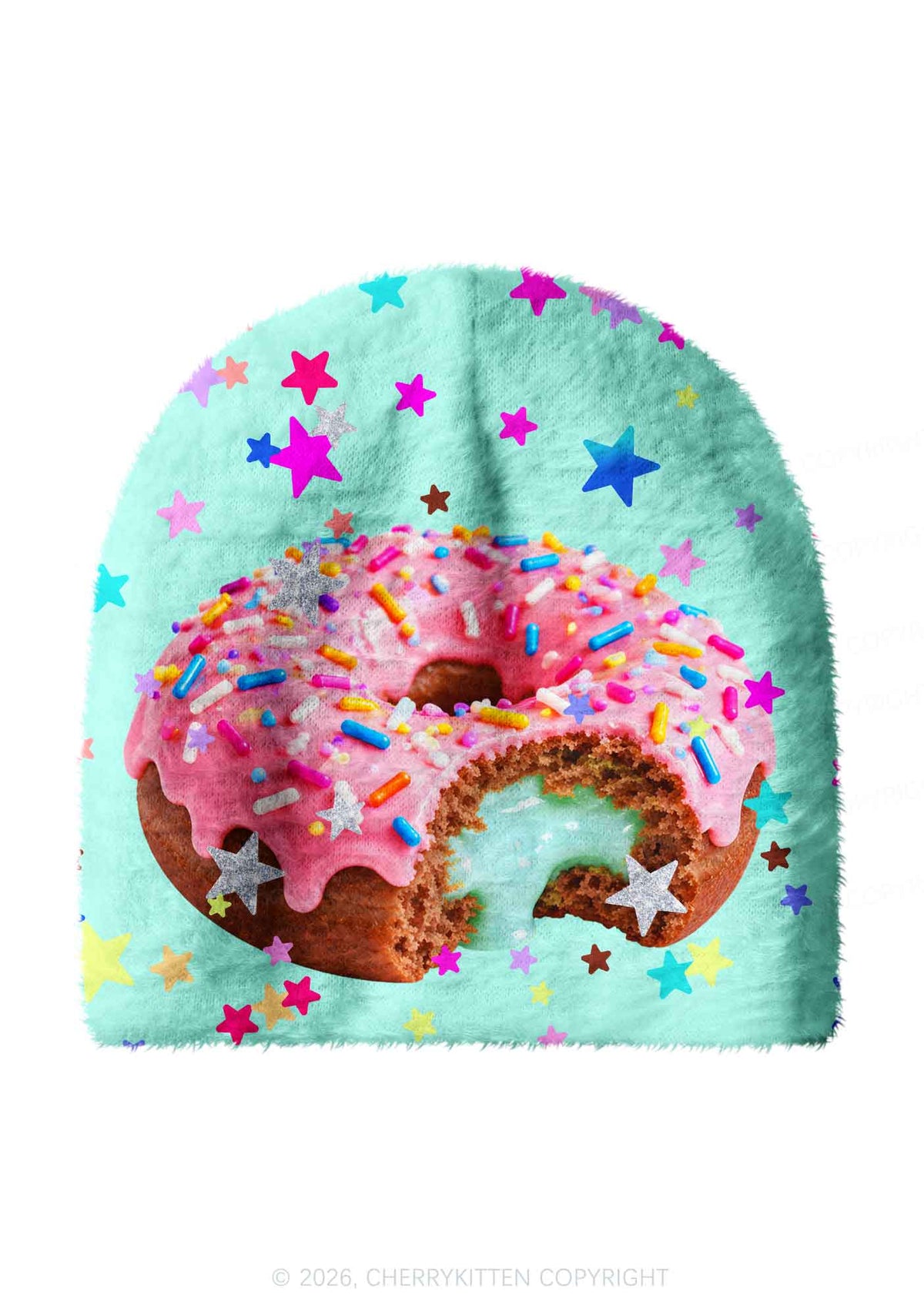 Pink Donut On Mint Green Y2K Print Knit Beanie Cherrykitten