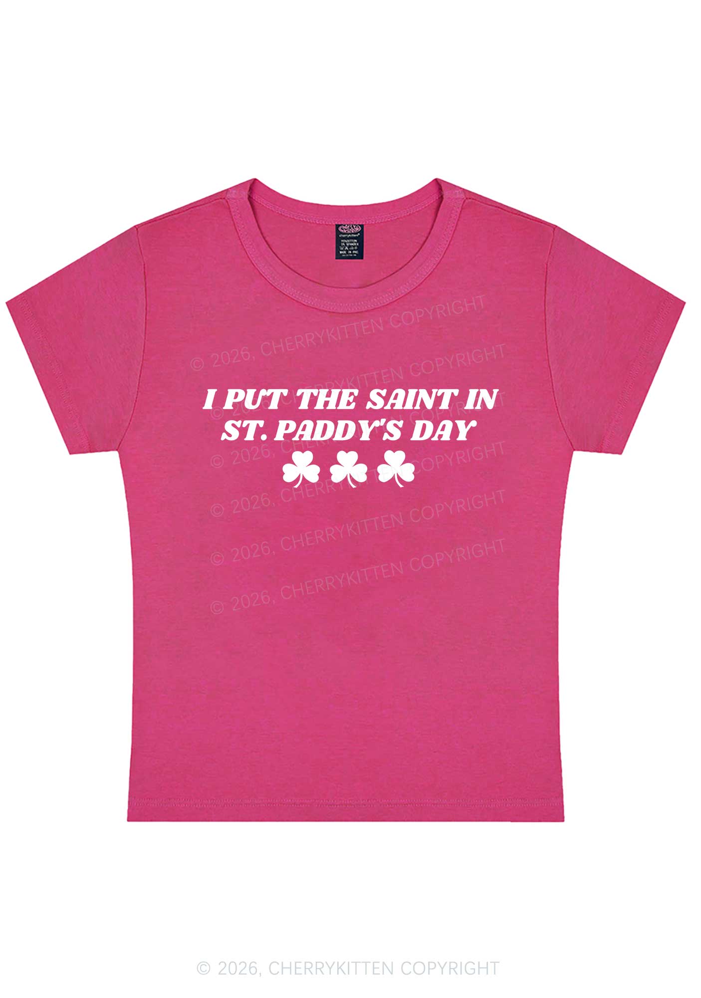 I Put The Saint In St Patricks Y2K Baby Tee Cherrykitten