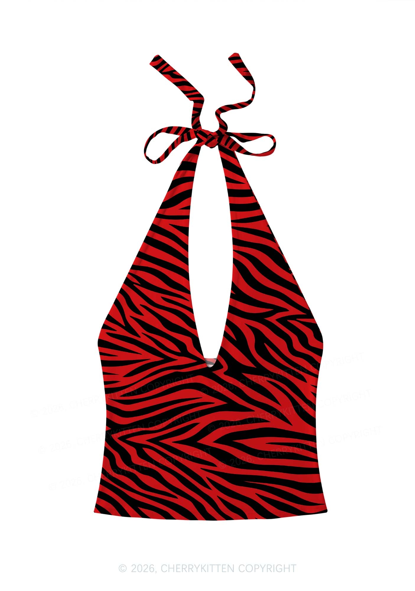 Halloween Red Zebra Stripe Y2K Print Halter Deep V Neck Cami Cherrykitten