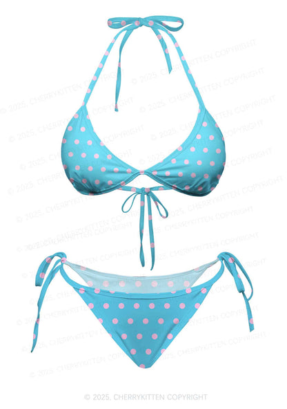 Blue And Pink Dots Y2K Print Bikini Set Cherrykitten