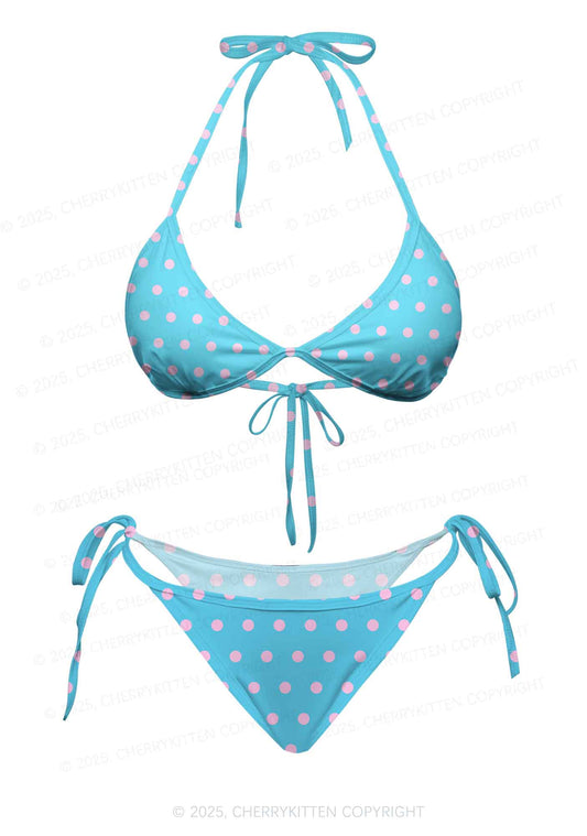 Blue And Pink Dots Y2K Print Bikini Set Cherrykitten