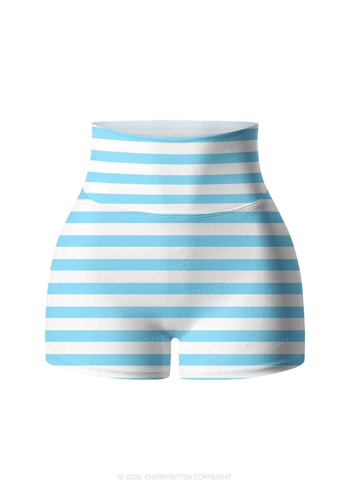 Blue And White Stripes Y2K Print Yoga Shorts Cherrykitten