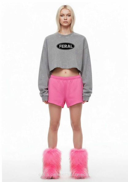 Feral Y2K Crop Washed Sweatshirts Cherrykitten