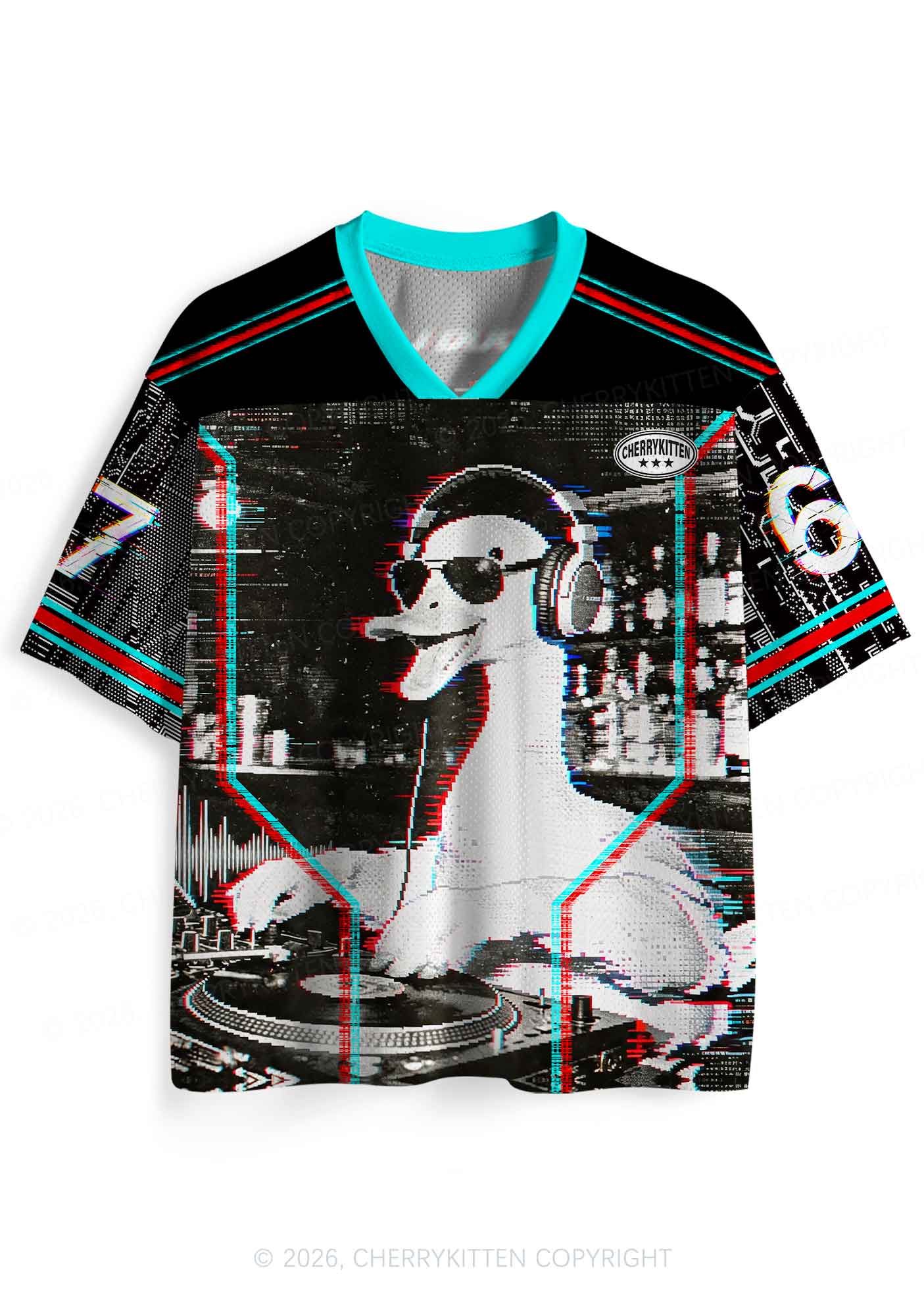 Retro Glitch DJ Duck Y2K Sport Jersey Shirts Cherrykitten
