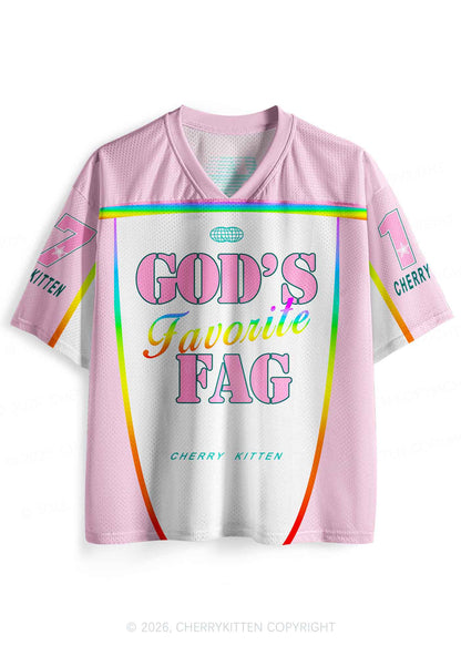 Rainbow Stripe Gods Favorite Fag Pride Y2K Sport Jersey Shirts Cherrykitten