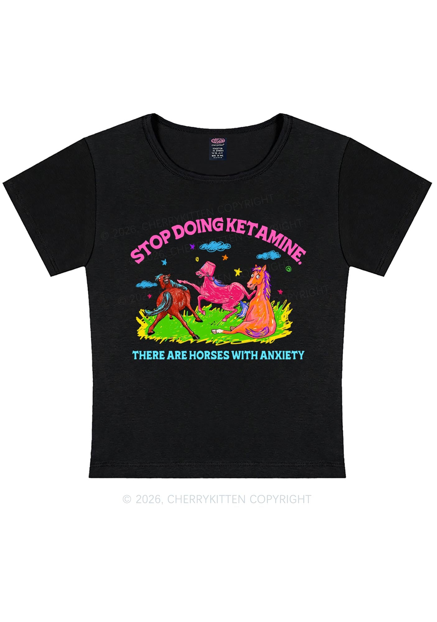 Horses With Anxiety Y2K Baby Tee Cherrykitten