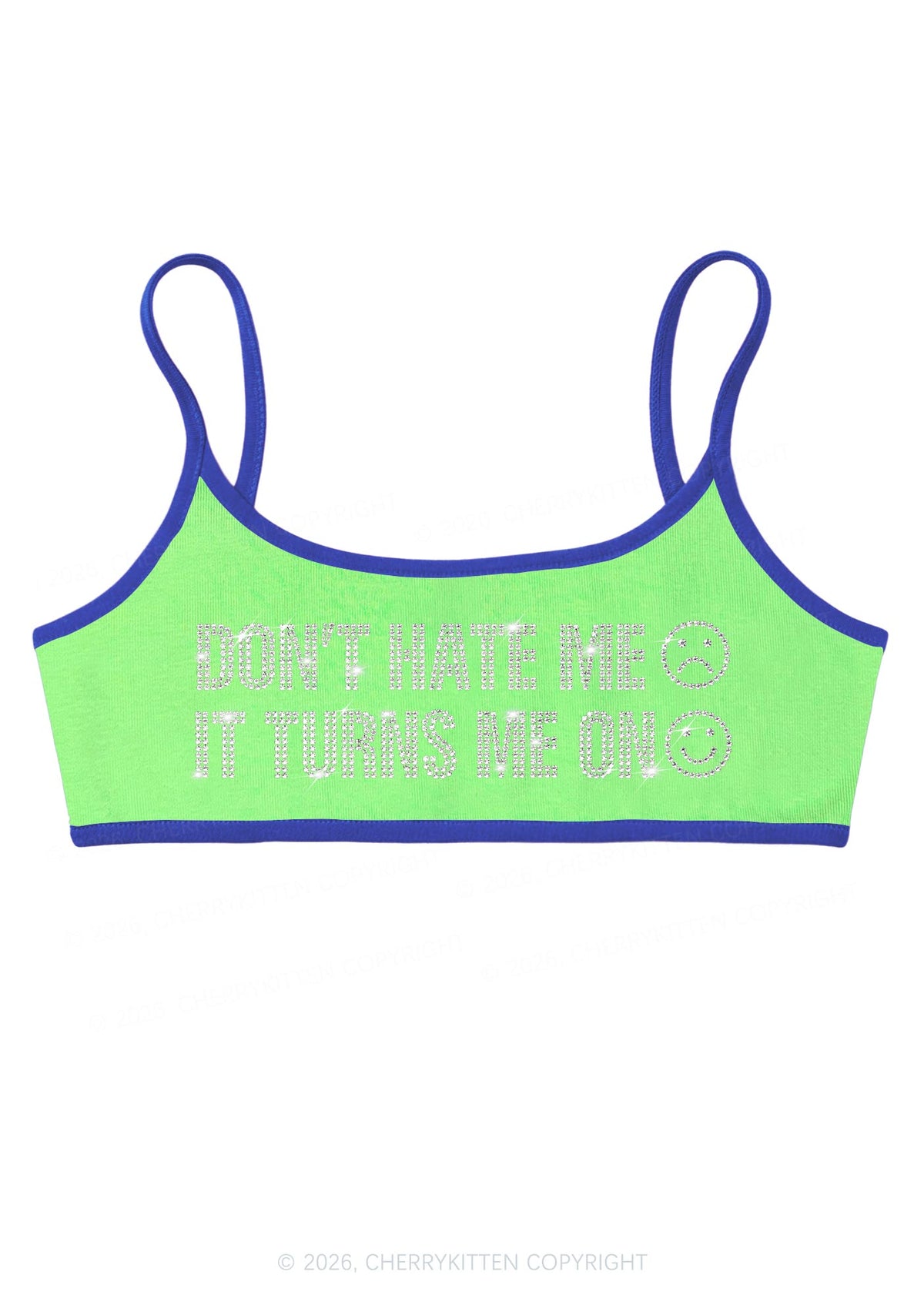 Rhinestone Dont Hate Me Y2K Super Crop Cami Cherrykitten