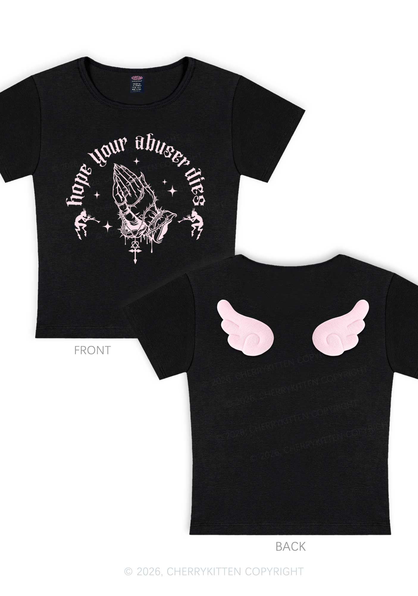 Hope Your Abuser Dies Y2K Goth Angel Wings Baby Tee Cherrykitten