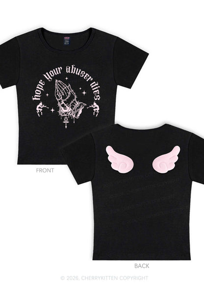 Hope Your Abuser Dies Y2K Goth Angel Wings Baby Tee Cherrykitten