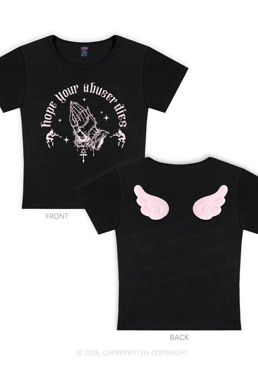 Hope Your Abuser Dies Y2K Goth Angel Wings Baby Tee Cherrykitten