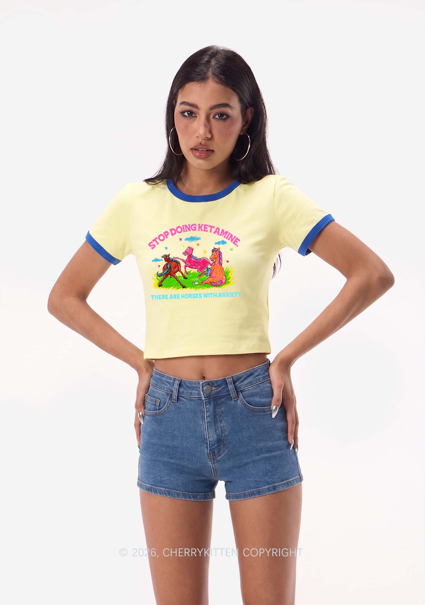 Horses With Anxiety Y2K Ringer Tee Cherrykitten