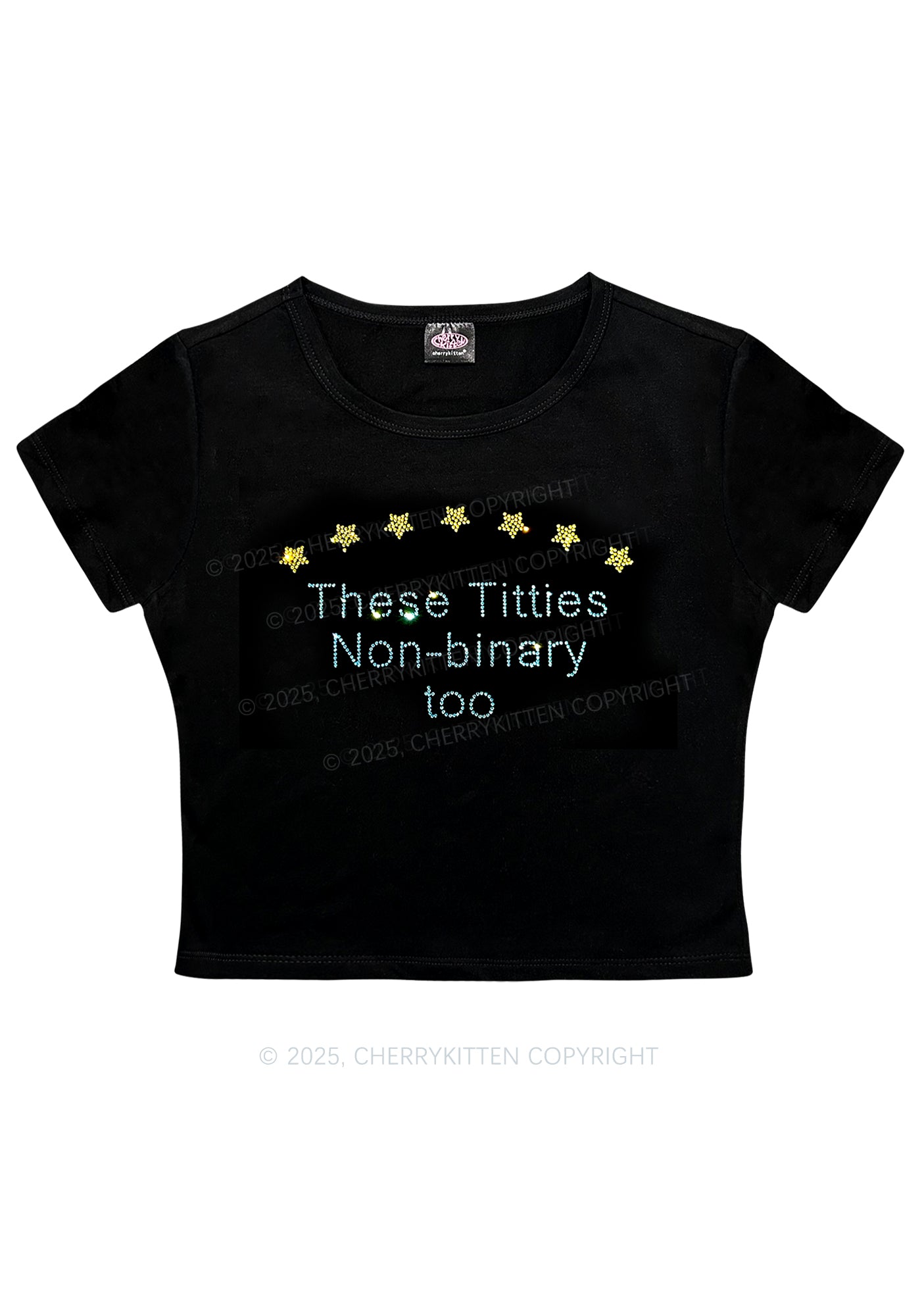 Rhinestone Txtties Nonbinary Too Y2K Baby Tee Cherrykitten