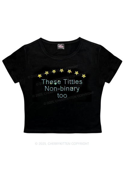 Rhinestone Txtties Nonbinary Too Y2K Baby Tee Cherrykitten