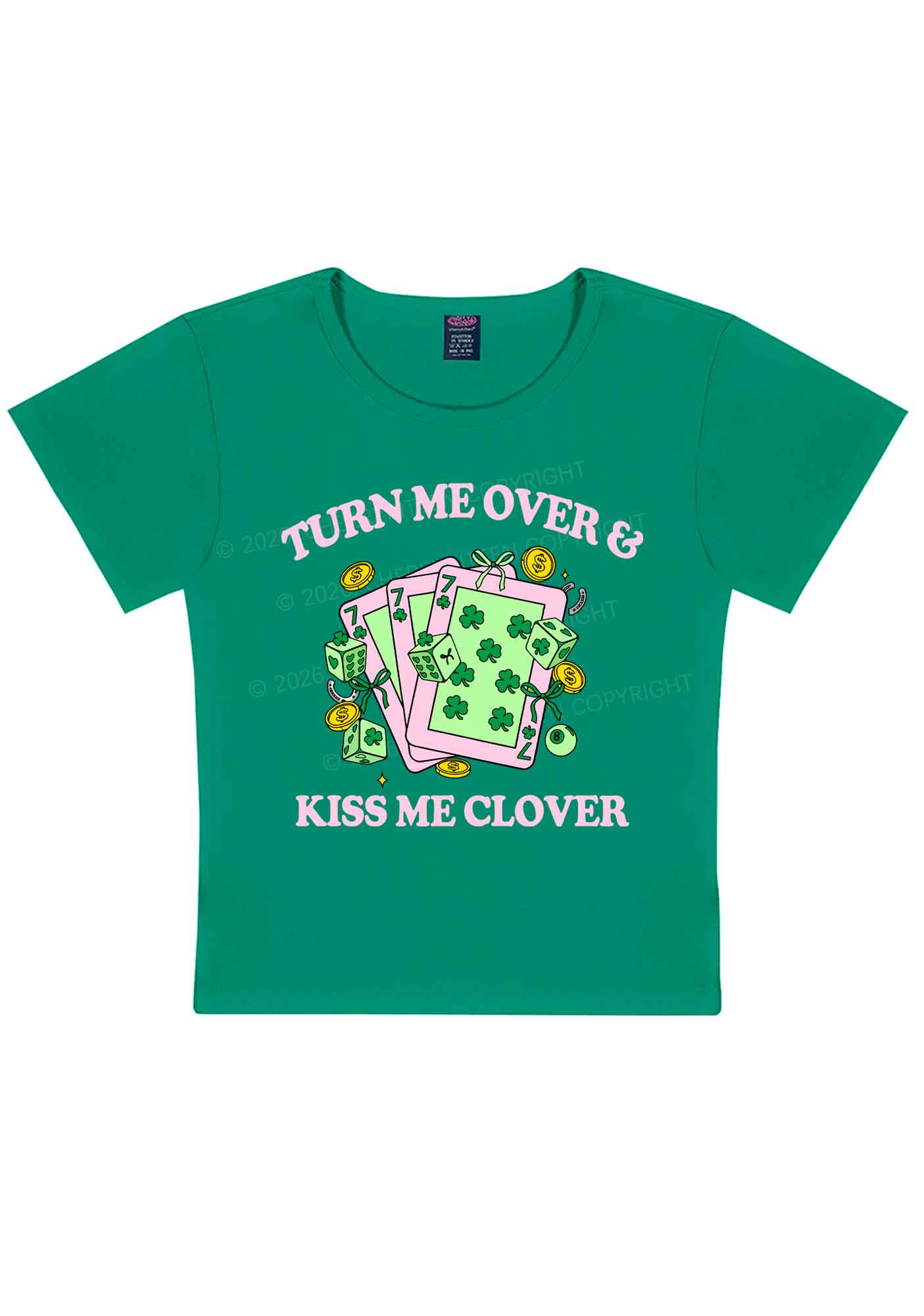Kiss Me Clover Cards St Patricks Y2K Baby Tee Cherrykitten