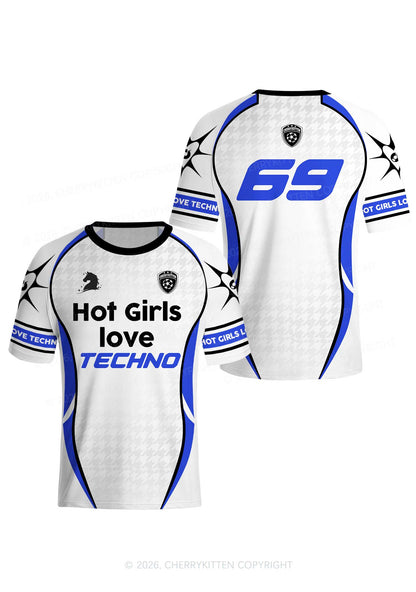 White Hot Girls Love Techno Y2K Football Jersey Shirts Cherrykitten