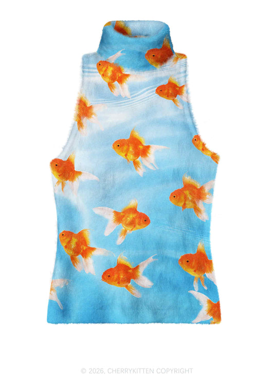 Goldfish Y2K Knit Turtleneck Tank Top Cherrykitten