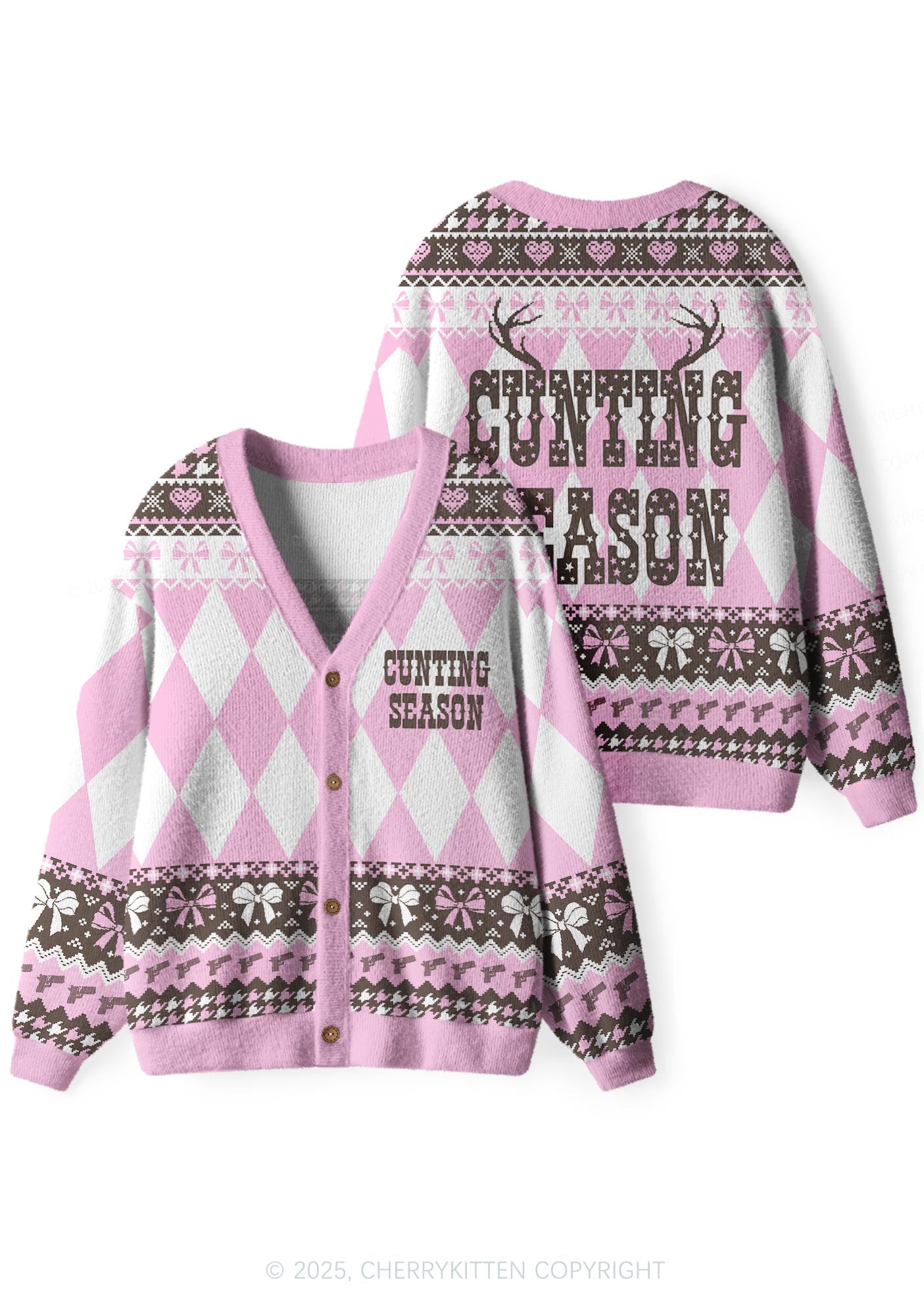 Cunting Season Y2K Christmas Cardigan Knit Sweatshirt Cherrykitten