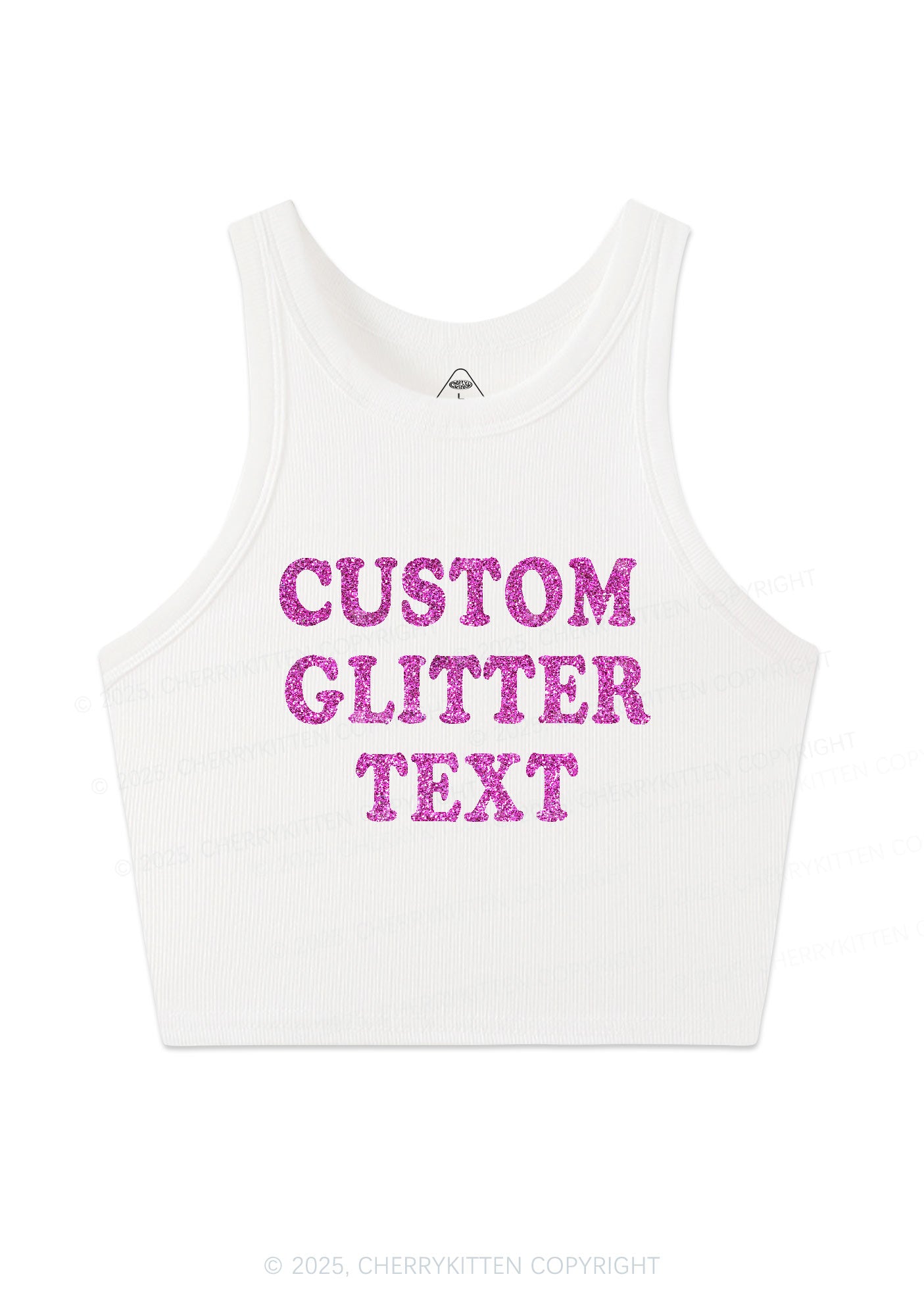 Custom Text Glitter Y2K Crop Tank Top Cherrykitten