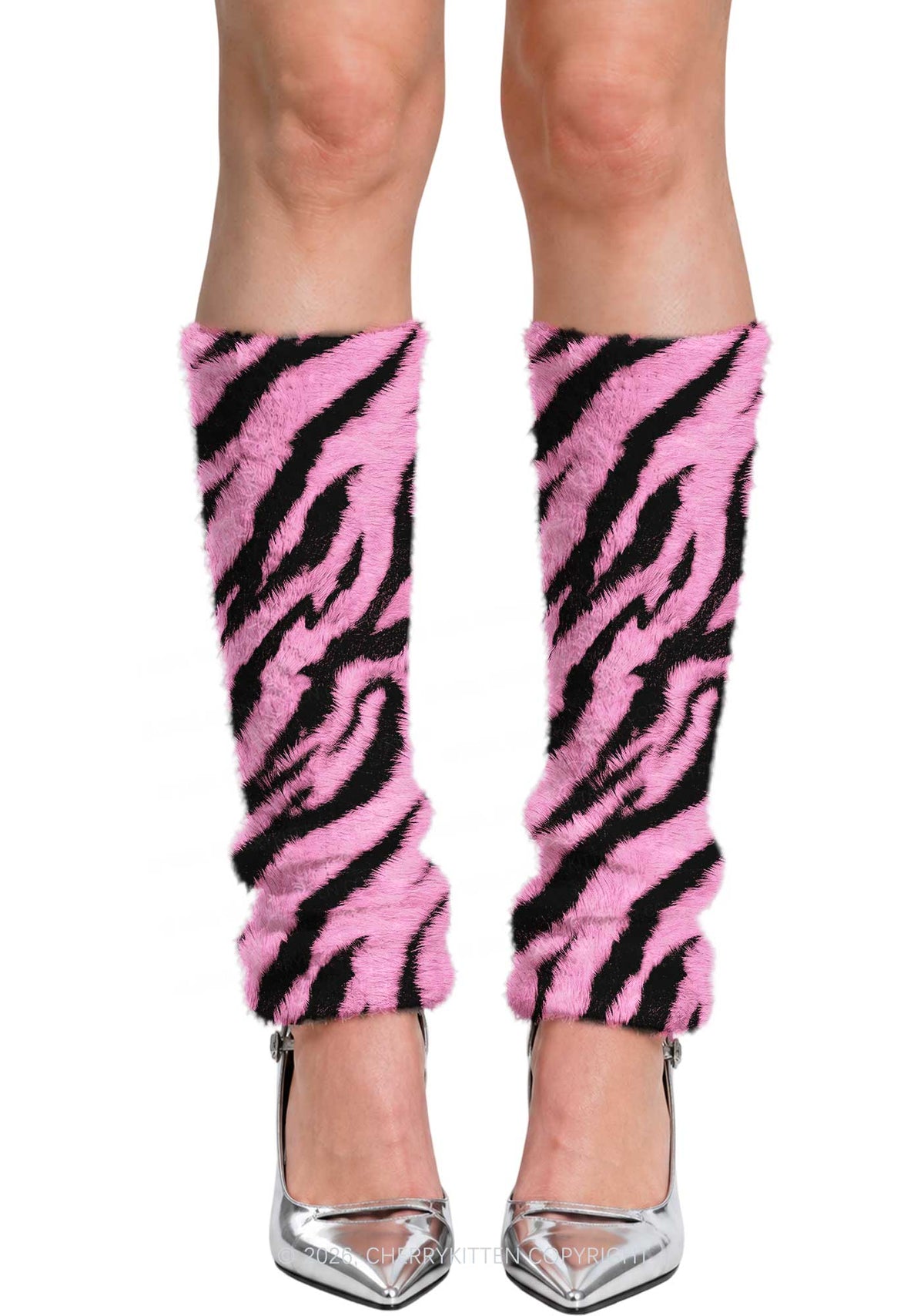 Light Pink Zebra Stripe Y2K Print Fuzzy Straight Leg Warmers Cherrykitten