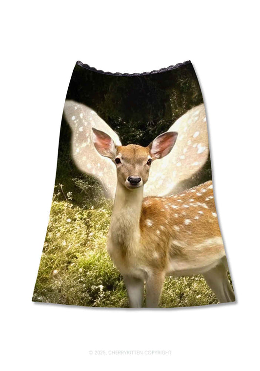 Forest Deer Y2K Print Midi Skirt Cherrykitten