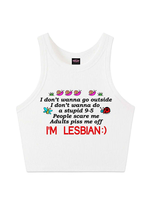 People Scare Me Im Lesbian Pride Y2K Crop Tank Top Cherrykitten