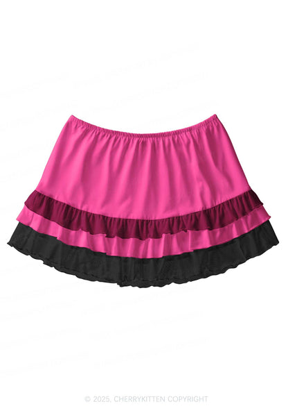 Plain Pink Y2K Print Mini Layered Skirt Cherrykitten