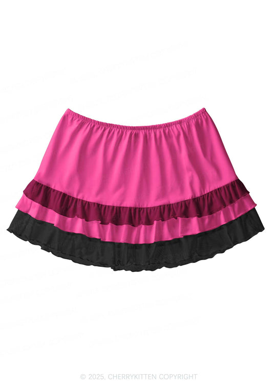 Plain Pink Y2K Print Mini Layered Skirt Cherrykitten