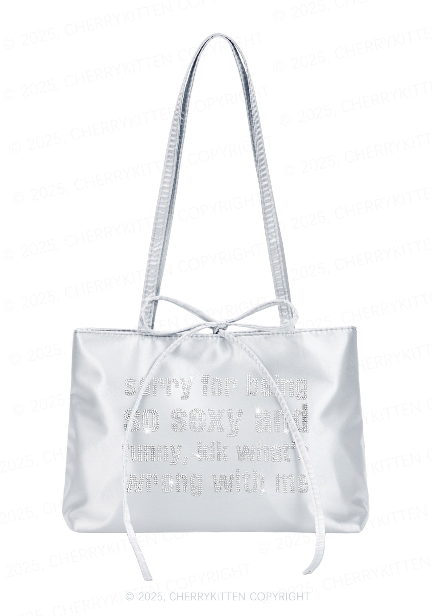 Rhinestone Sorry For Being So Funny Y2K Satin Bags Cherrykitten