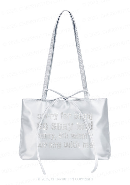 Rhinestone Sorry For Being So Funny Y2K Satin Bags Cherrykitten