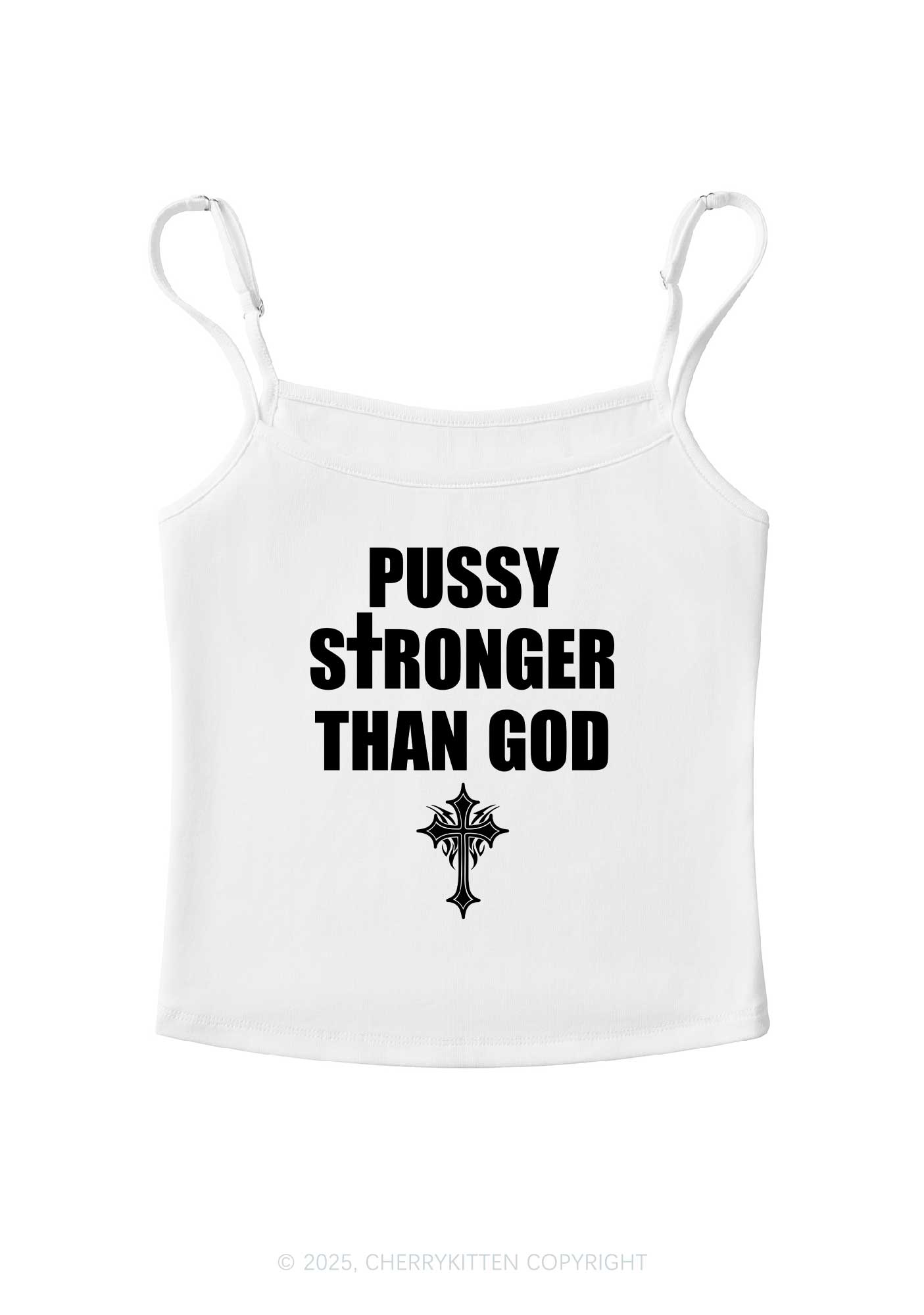 Puxxy Stronger Than God Y2K Spaghetti Strap Cami Cherrykitten