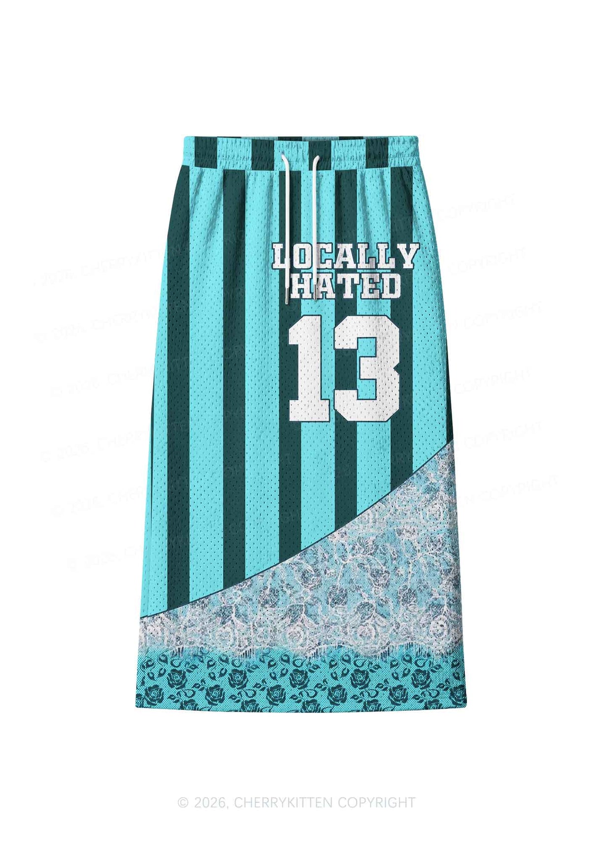Locally Hated Green Stripes Y2K Sport Jersey Drawstring Midi Skirt Cherrykitten
