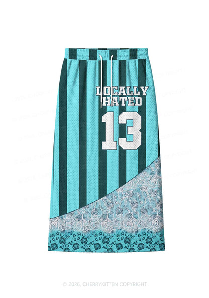 Locally Hated Green Stripes Y2K Sport Jersey Drawstring Midi Skirt Cherrykitten