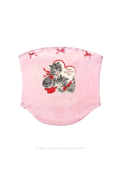 Valentine's Day Cat Y2K Pink Bow Tie Tube Top Cherrykitten