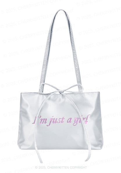 Rhinestone Just A Girl Y2K Satin Bags Cherrykitten