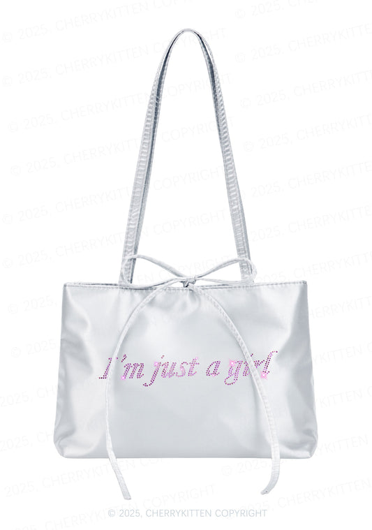 Rhinestone Just A Girl Y2K Satin Bags Cherrykitten